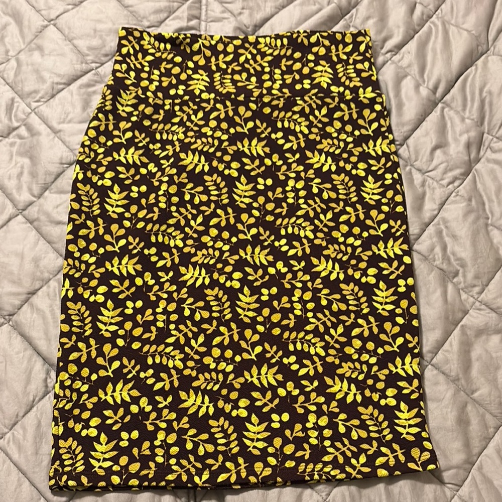 LuLaRoe Yellow and Brown Cassie Pencil Skirt